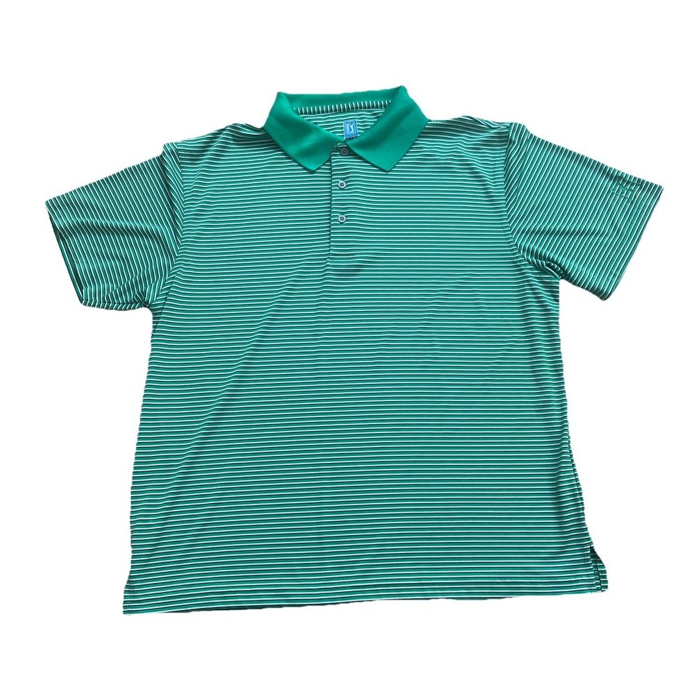 PGA TOUR Men's Large Green Striped Golf Polo Shirt